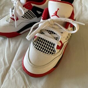 Kids White and Red Nike Jordans Sneakers